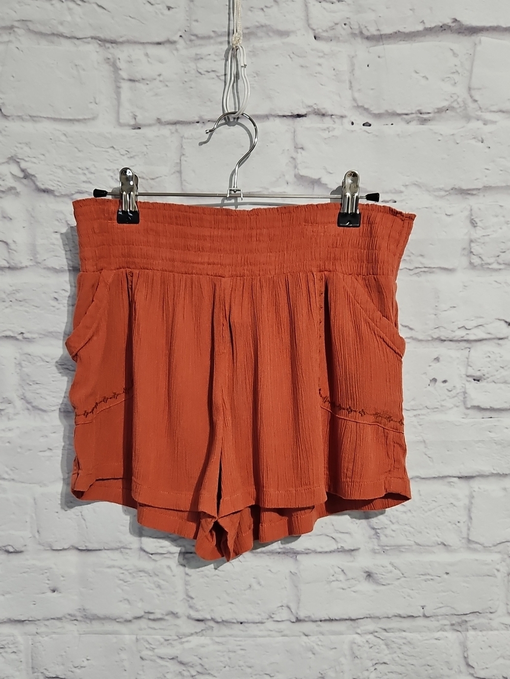 Prana Women's Rust Orange High-Waist Smocked Shorts